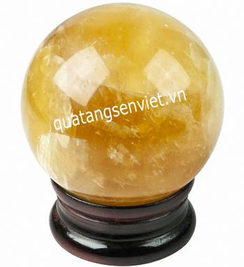 Bộ để bàn pha lê - quả cầu thạch anh vàng